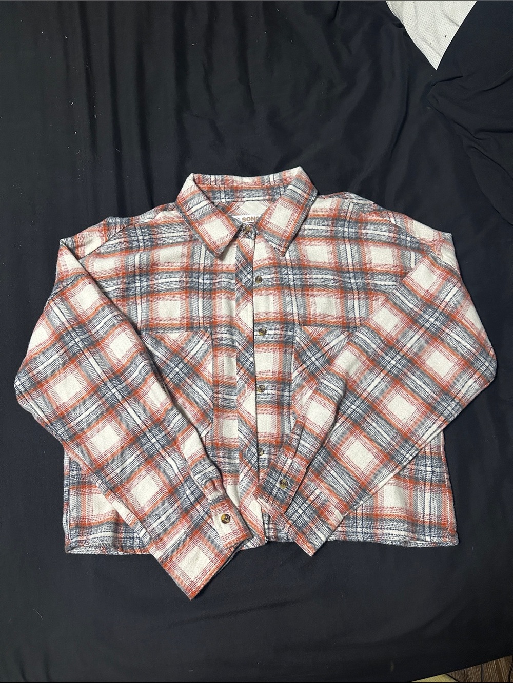 Ci Sono White, Orange & Gray Plaid Button-Up Women's Top